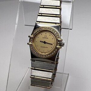 Omega Constellation 18K Gold & Steel Diamond Bezel 1455 Quartz 22.5mm Watch